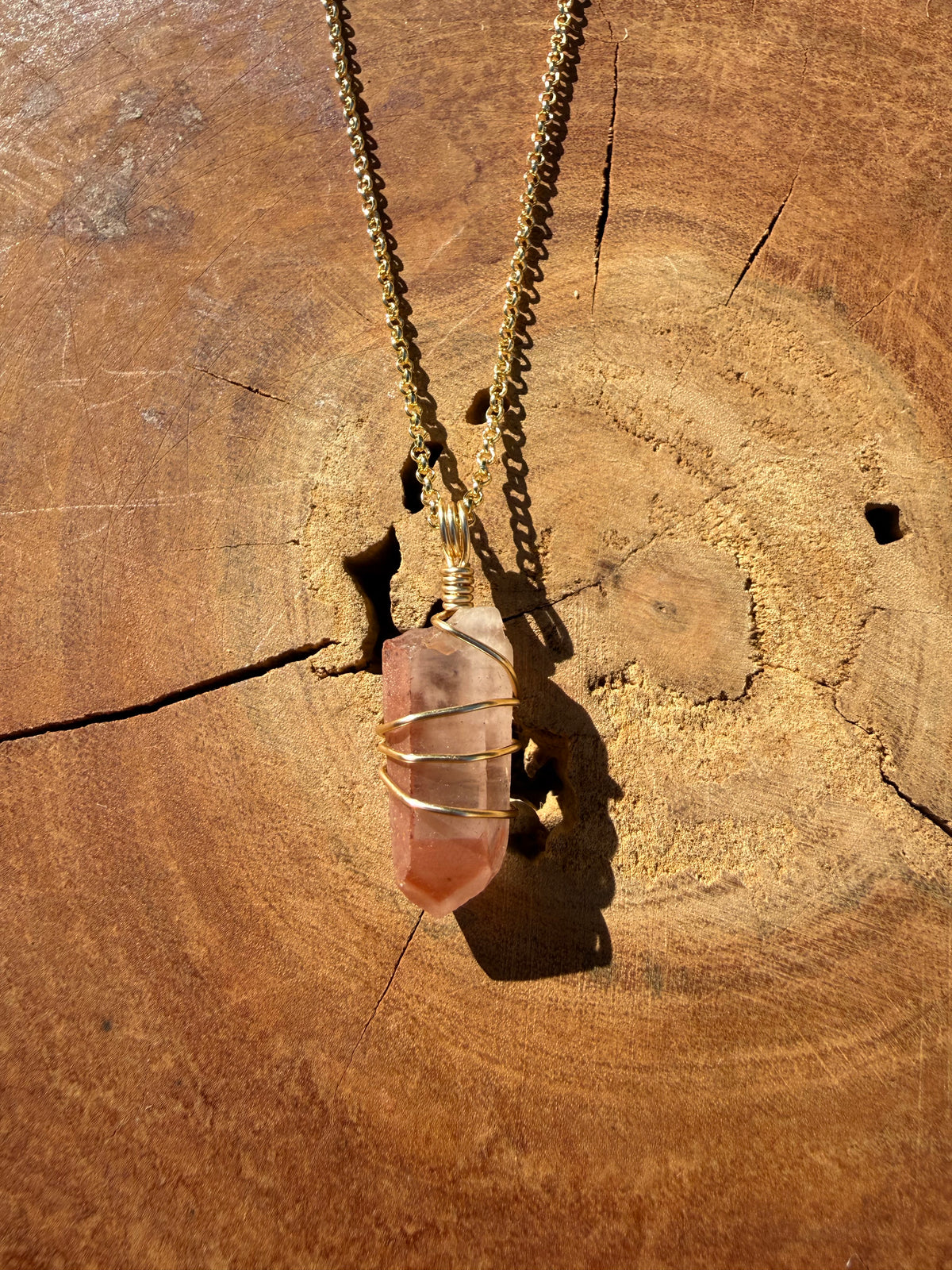 Red Phantom Quartz Pendant - Gold