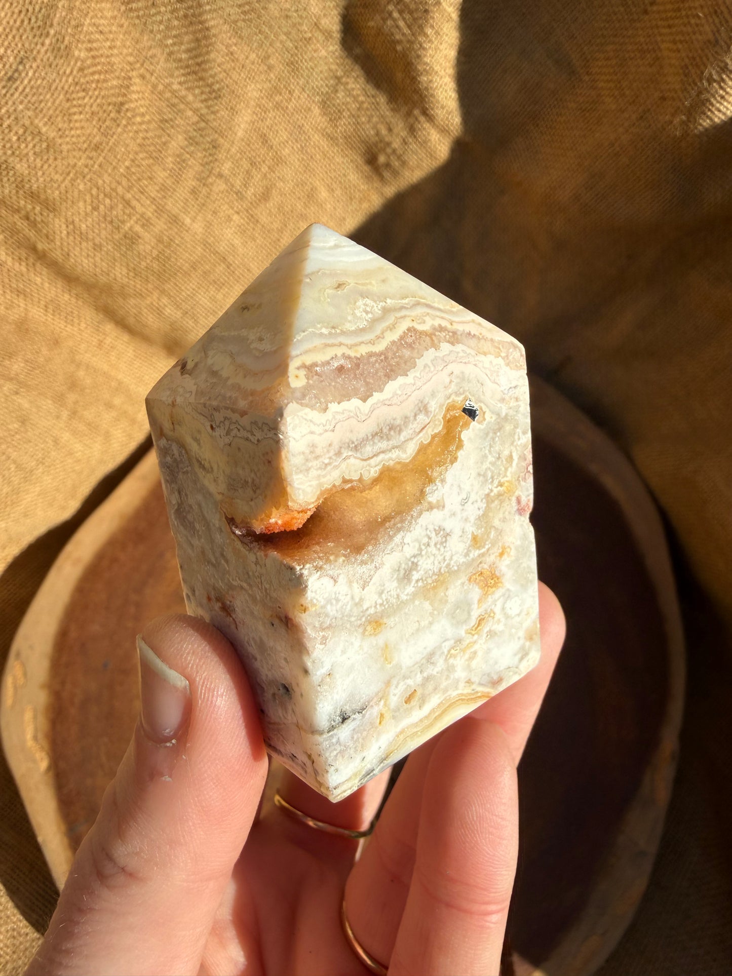 Yellow Crazy Lace Agate Obelisk