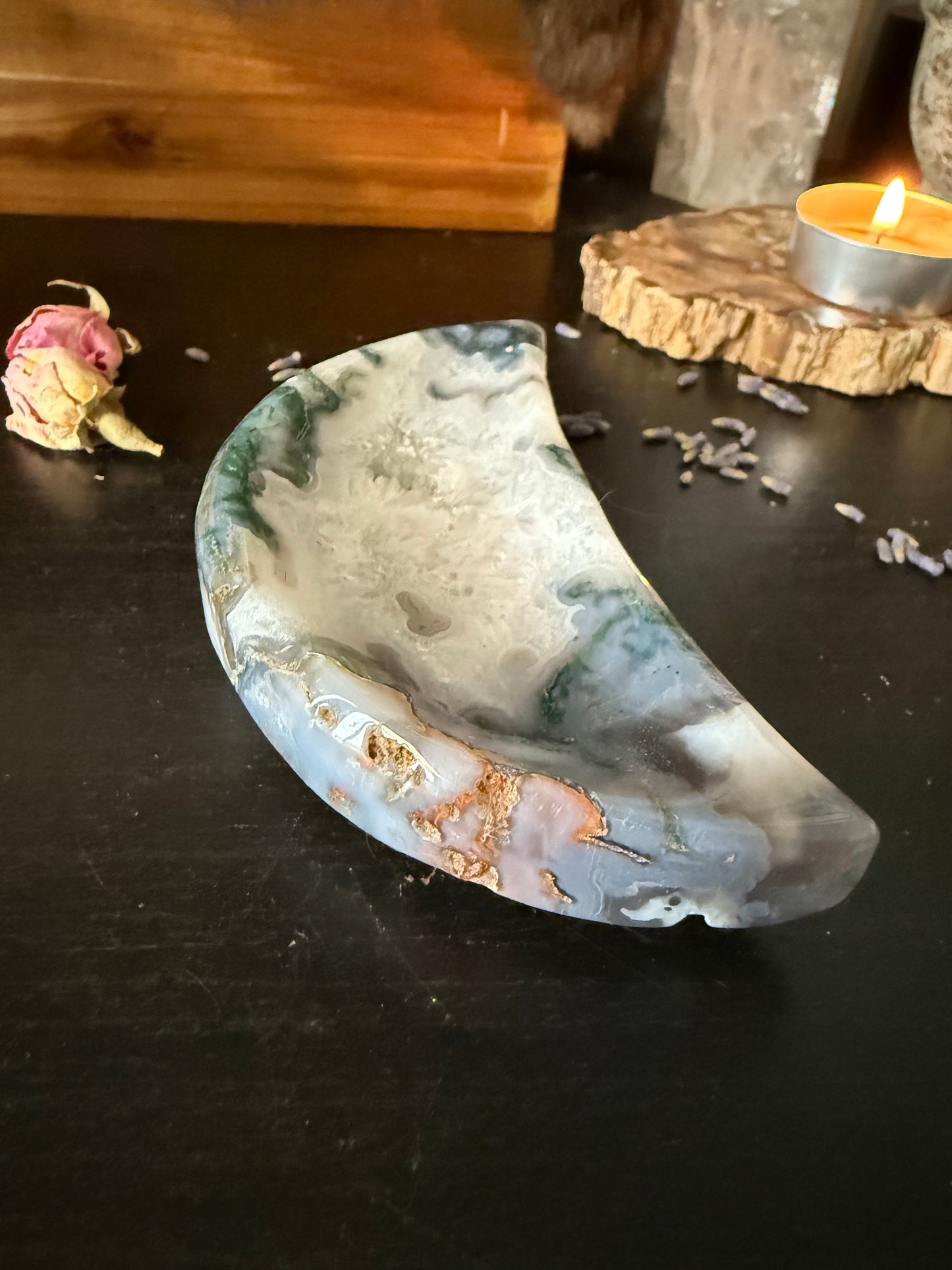 Moss Agate Moon Bowl