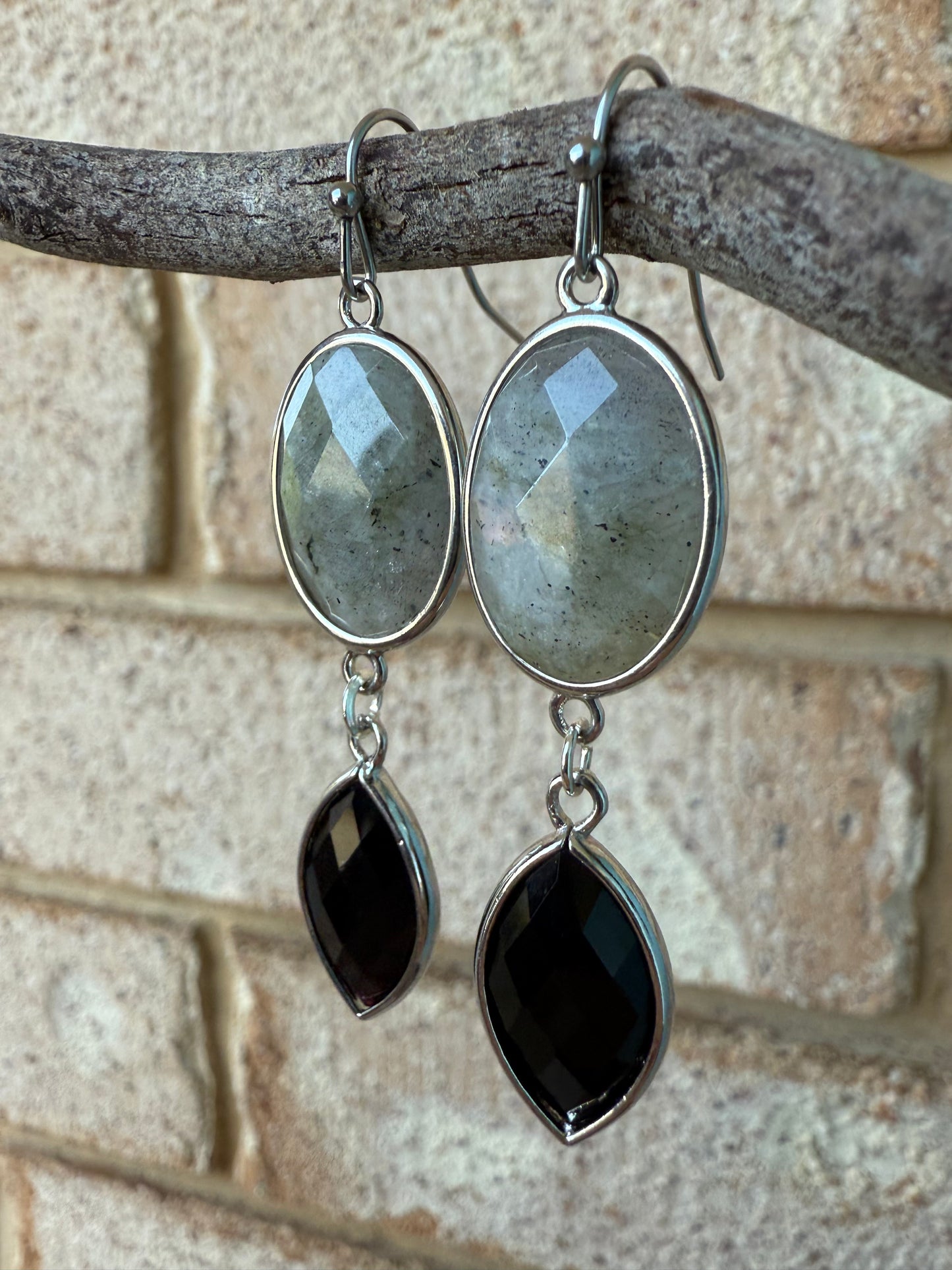 Labradorite & Obsidian - Double Gem Dangles