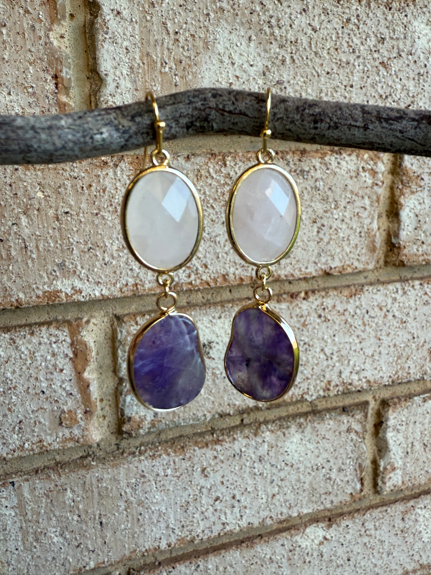 Rose Quartz & Amethyst - Double Gem Dangles