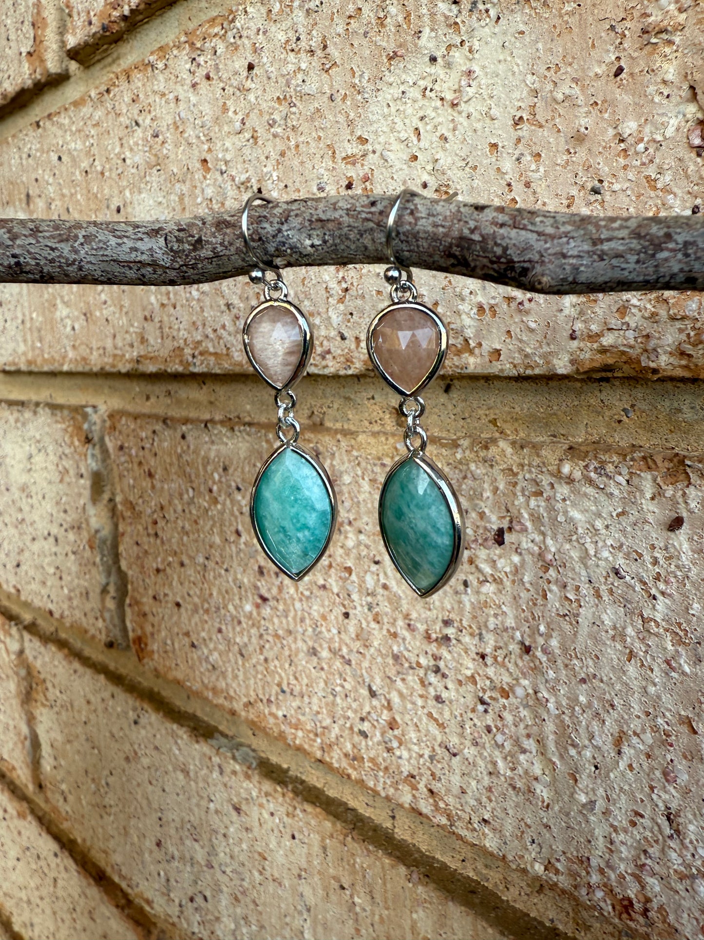 Peach Moonstone & Amazonite - Double Gem Dangles