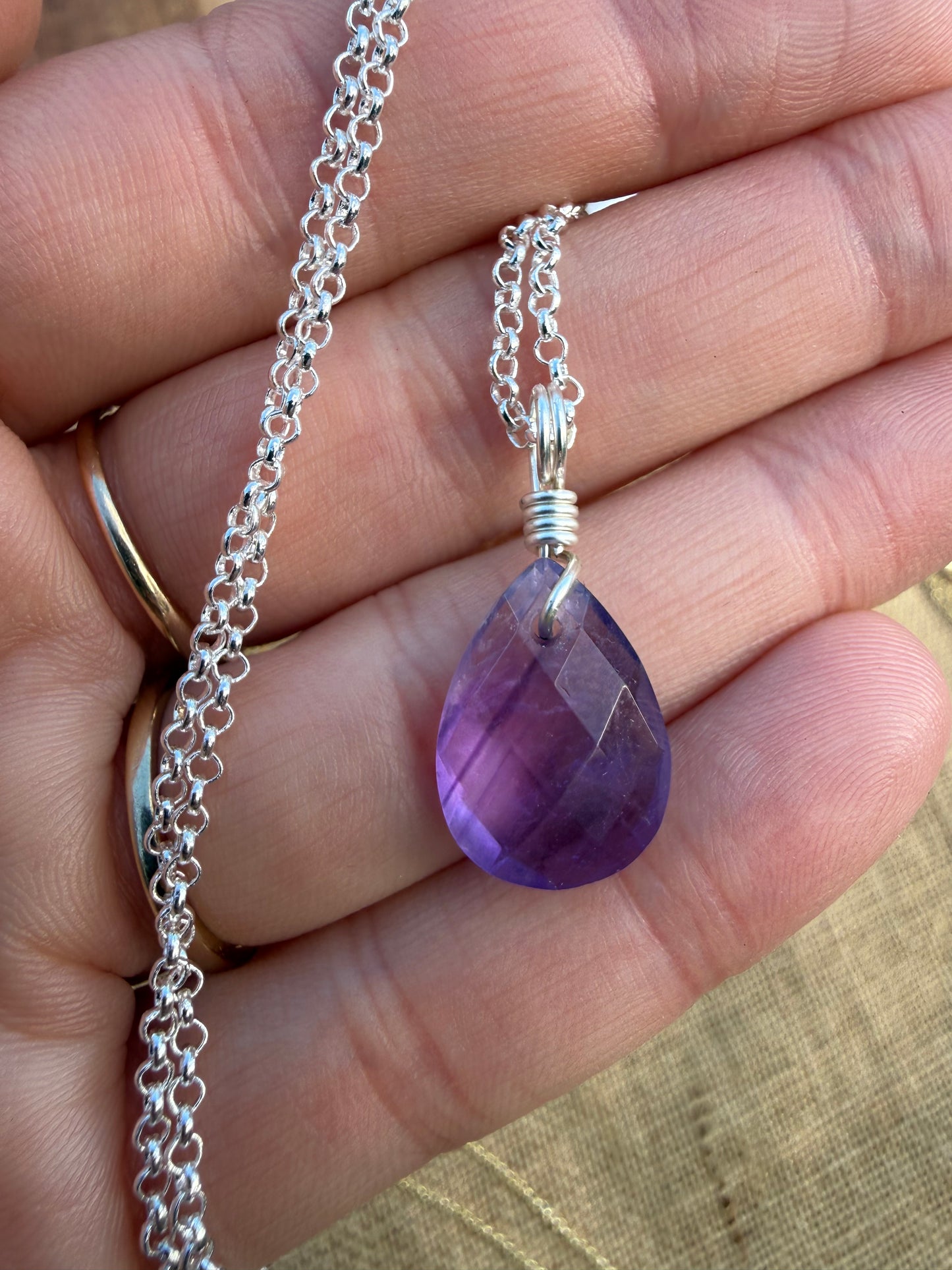 Amethyst Faceted Drop - Silver