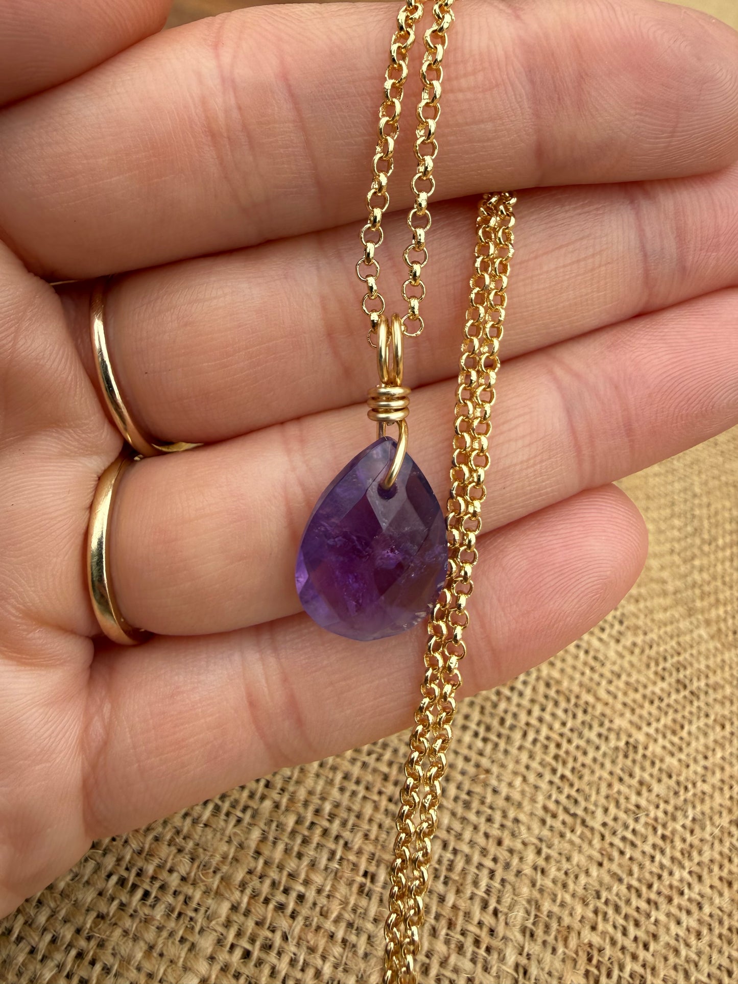 Amethyst Faceted Drop - Gold