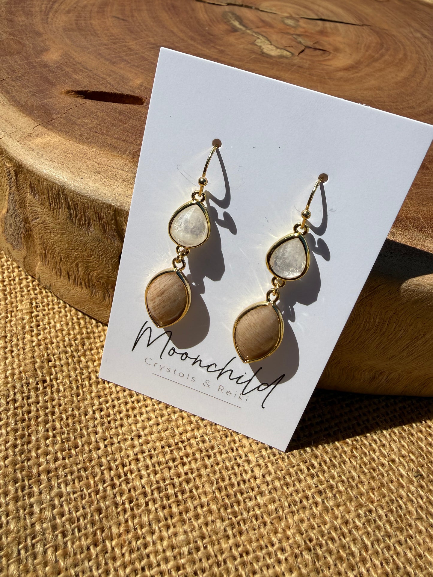 Clear Quartz & Peach Moonstone - Gold