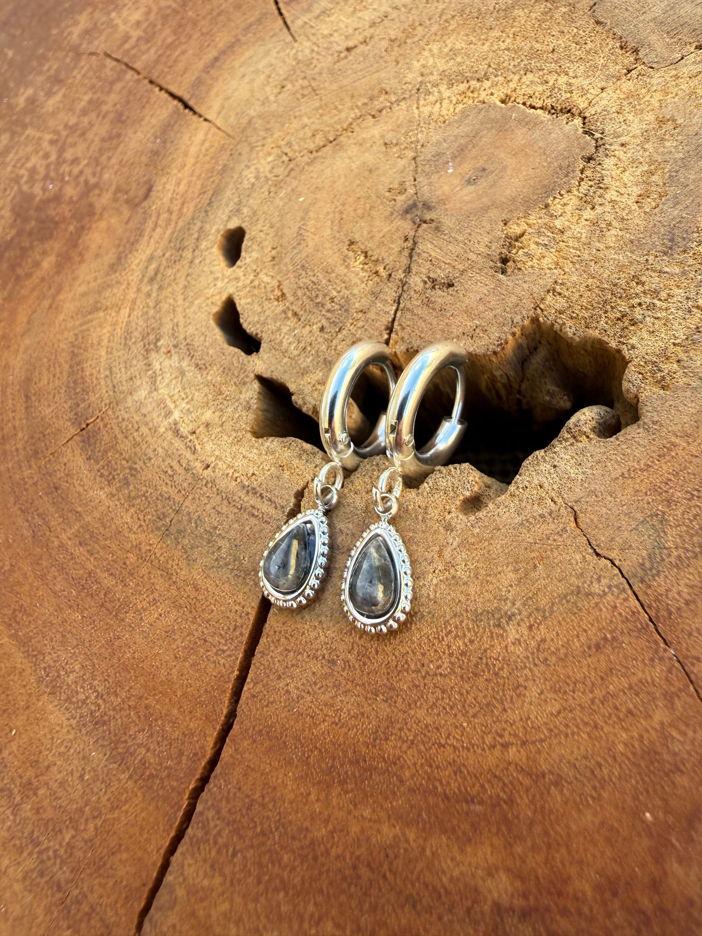 Larvikite Huggies - Silver