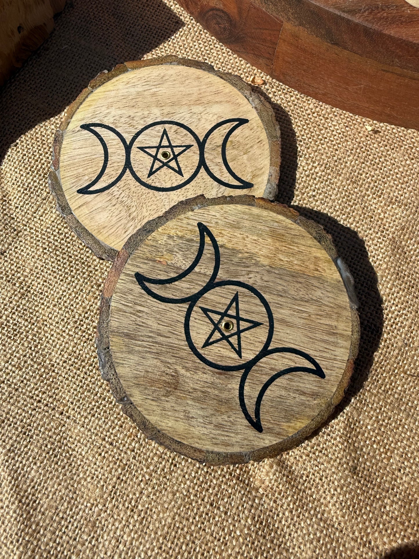 Wooden Incense Holder | Moon Phase Pentagram