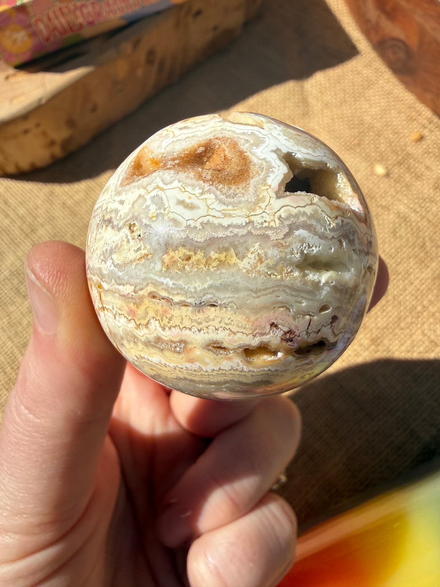 Yellow Crazy Lace Agate Sphere