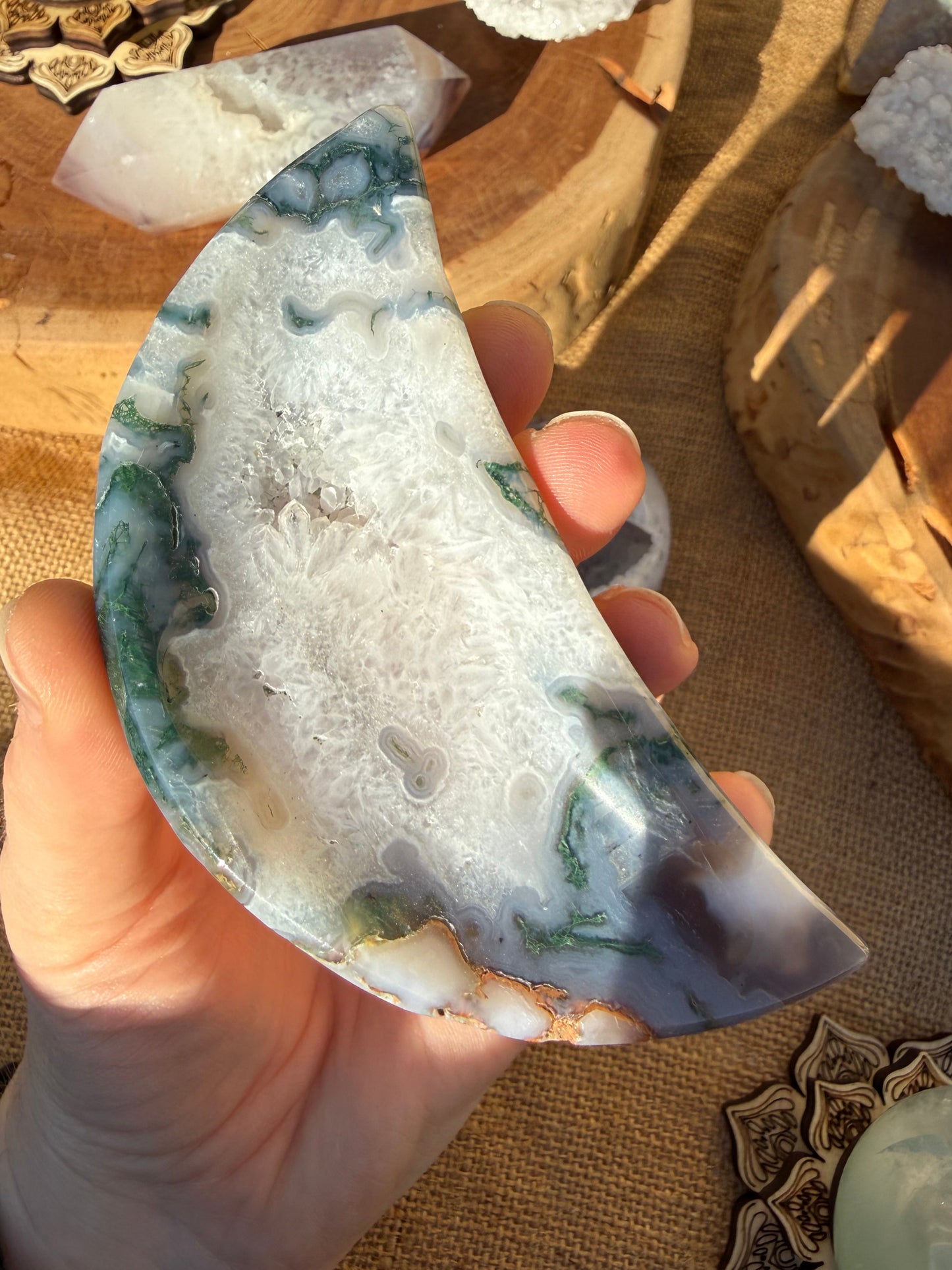 Moss Agate Moon Bowl