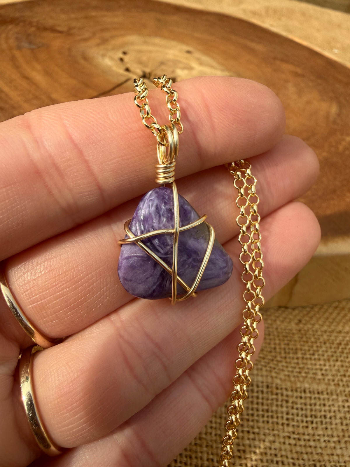 Charoite Pendant - Gold