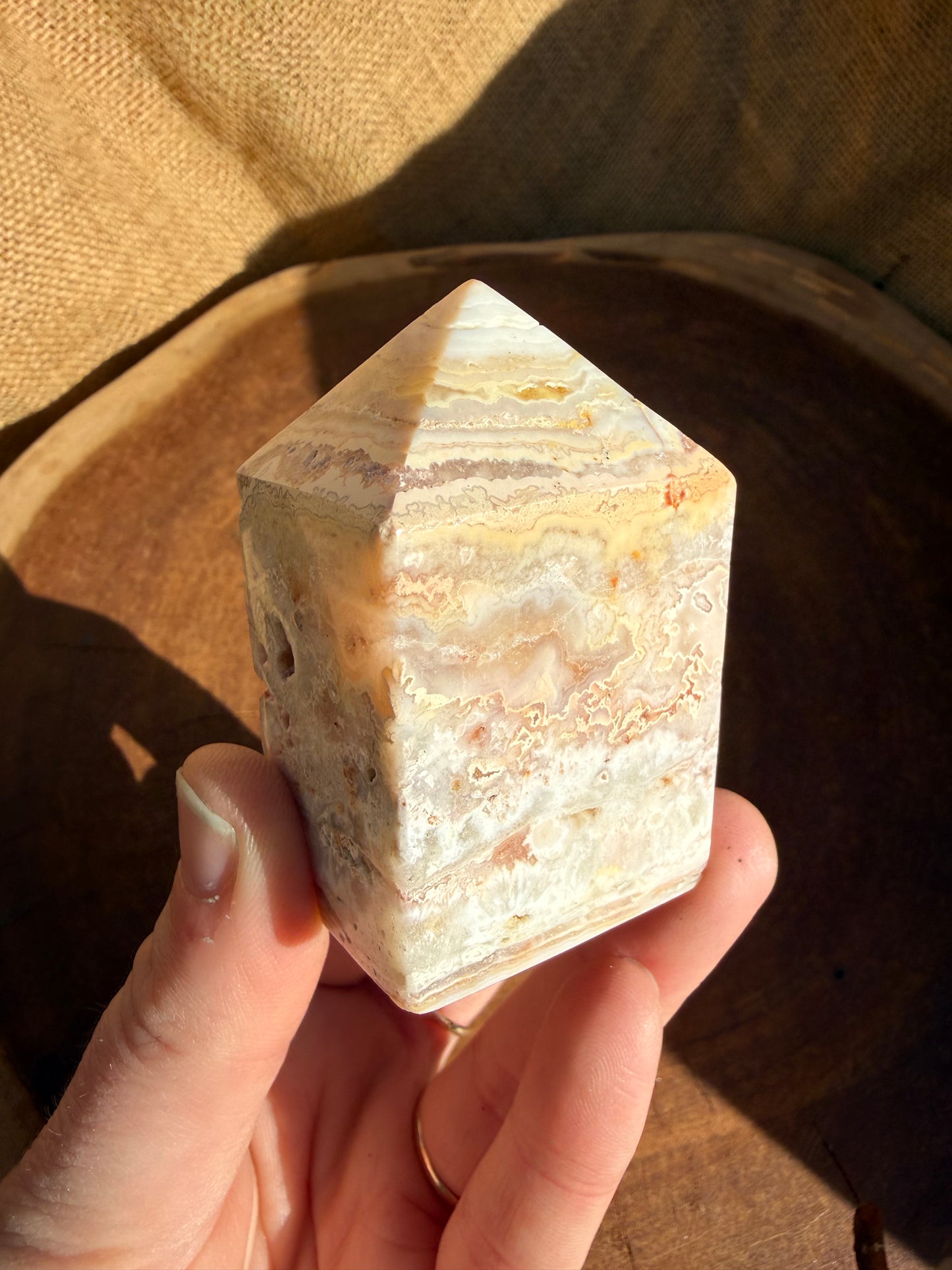 Yellow Crazy Lace Agate Obelisk