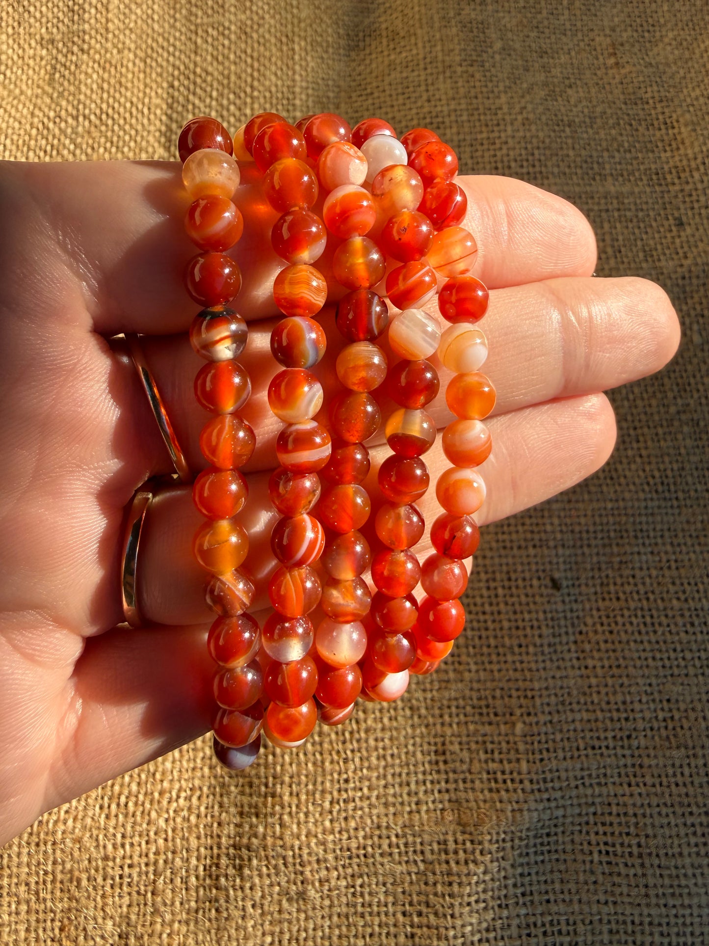 Red Banded Agate 6mm Bead Bracelet