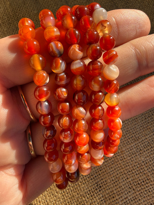 Red Banded Agate 6mm Bead Bracelet