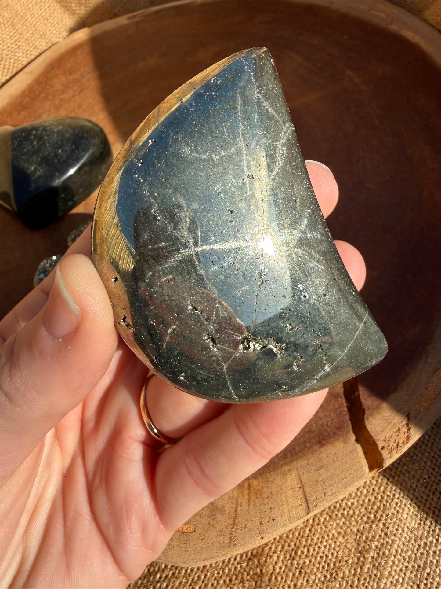 Pyrite Crescent Moon with Druzy