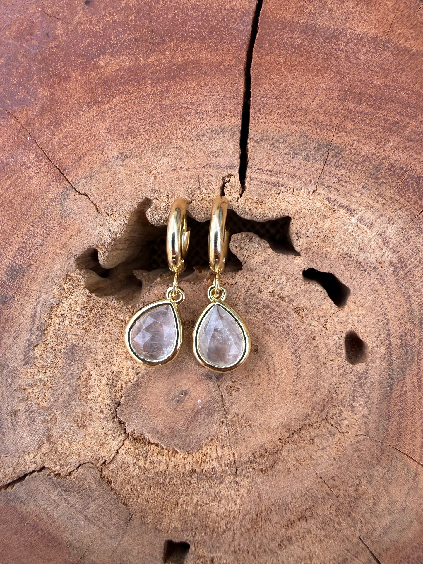 Clear Quartz Huggies - Gold