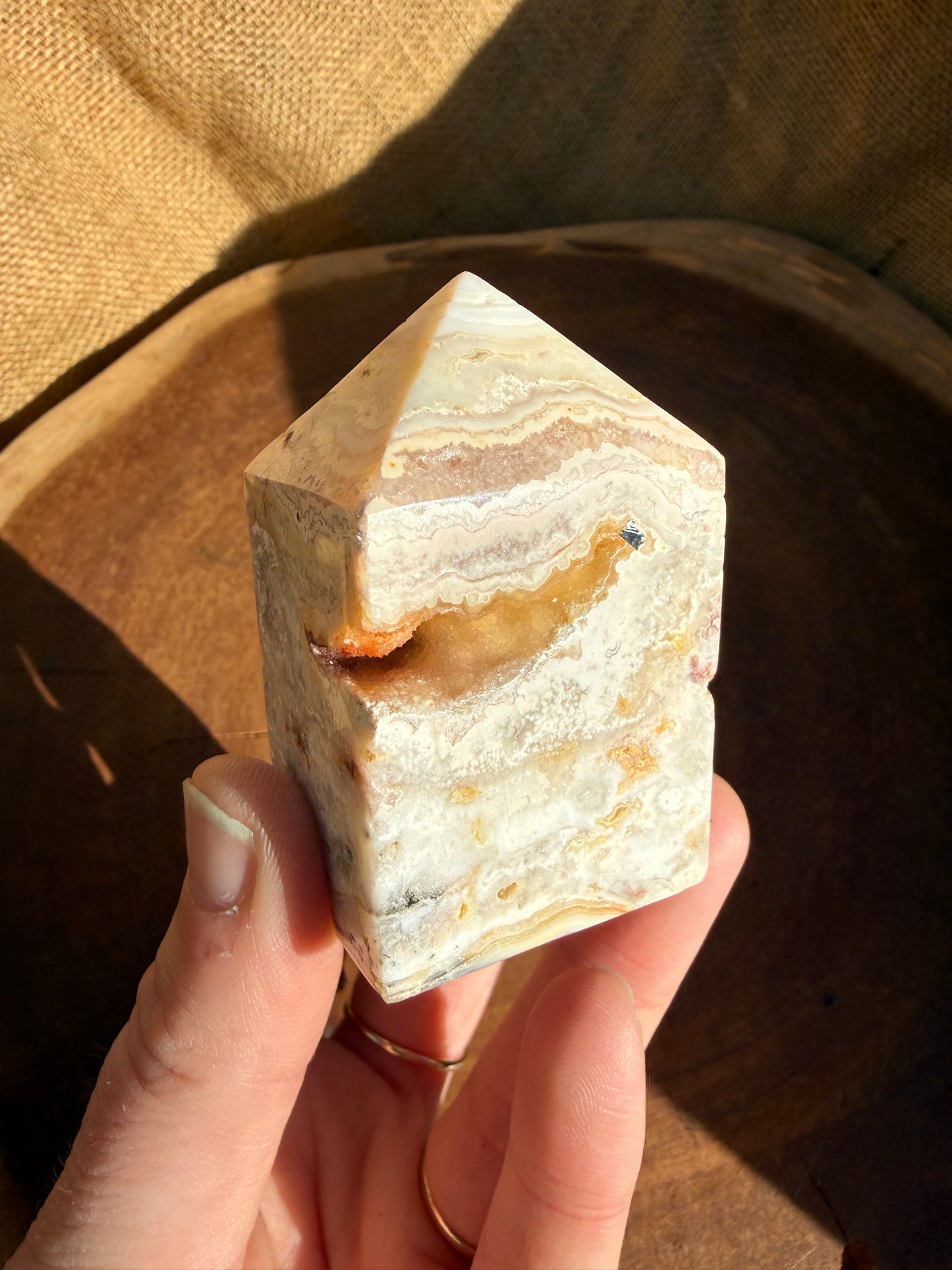 Yellow Crazy Lace Agate Obelisk