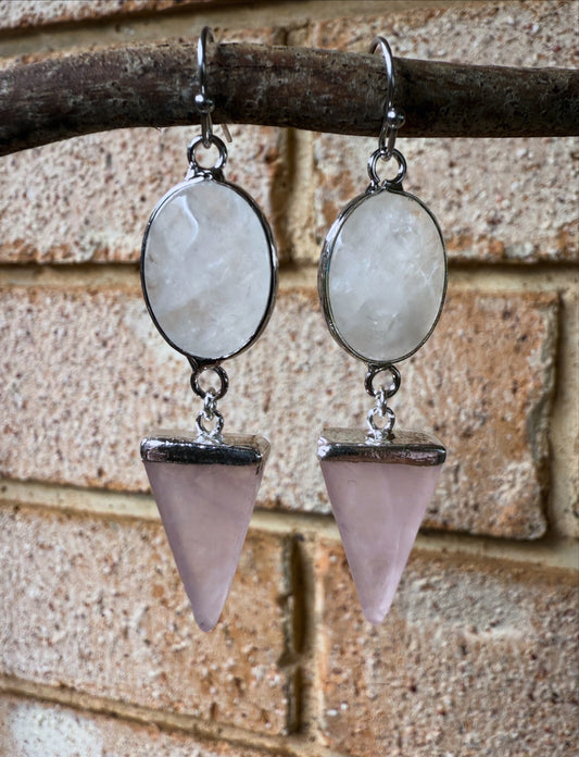 Clear Quartz & Rose Quartz - Double Gem Dangles