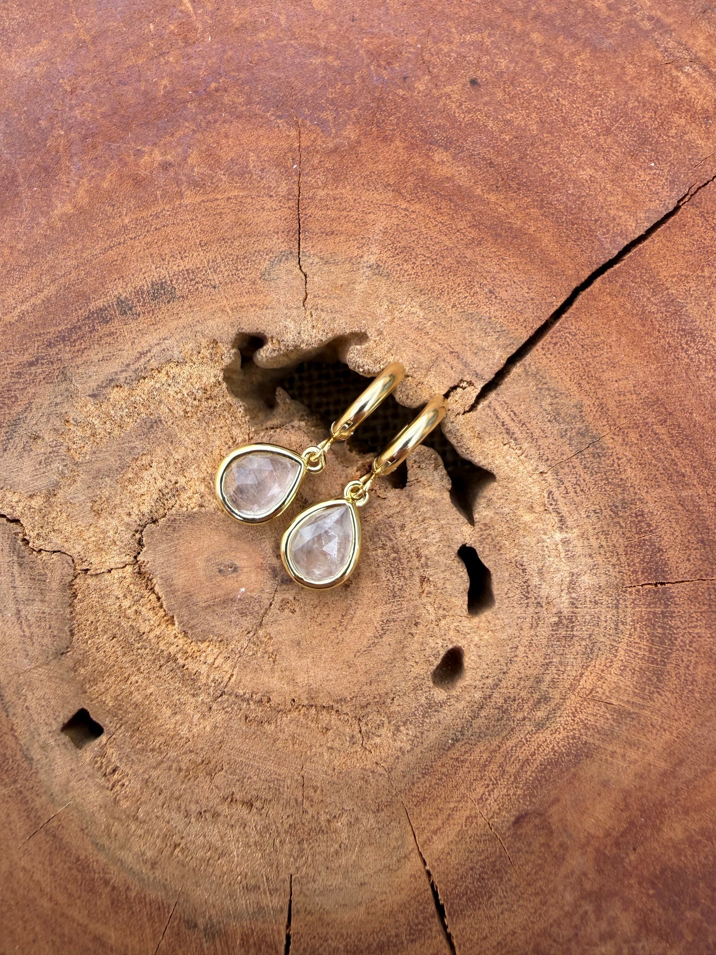 Clear Quartz Huggies - Gold
