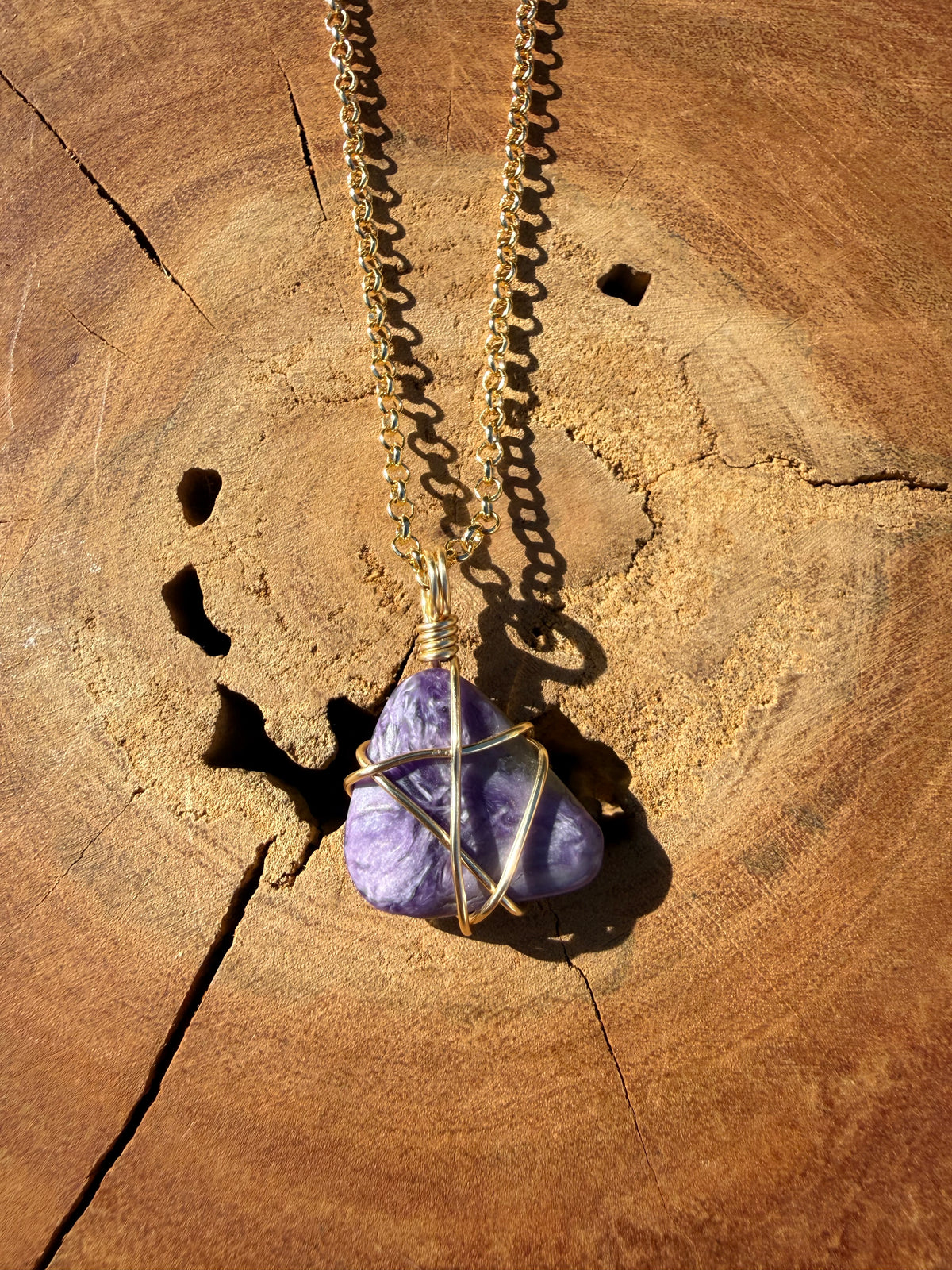 Charoite Pendant - Gold