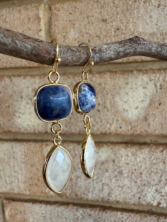Sodalite & Clear Quartz - Double Gem Dangles