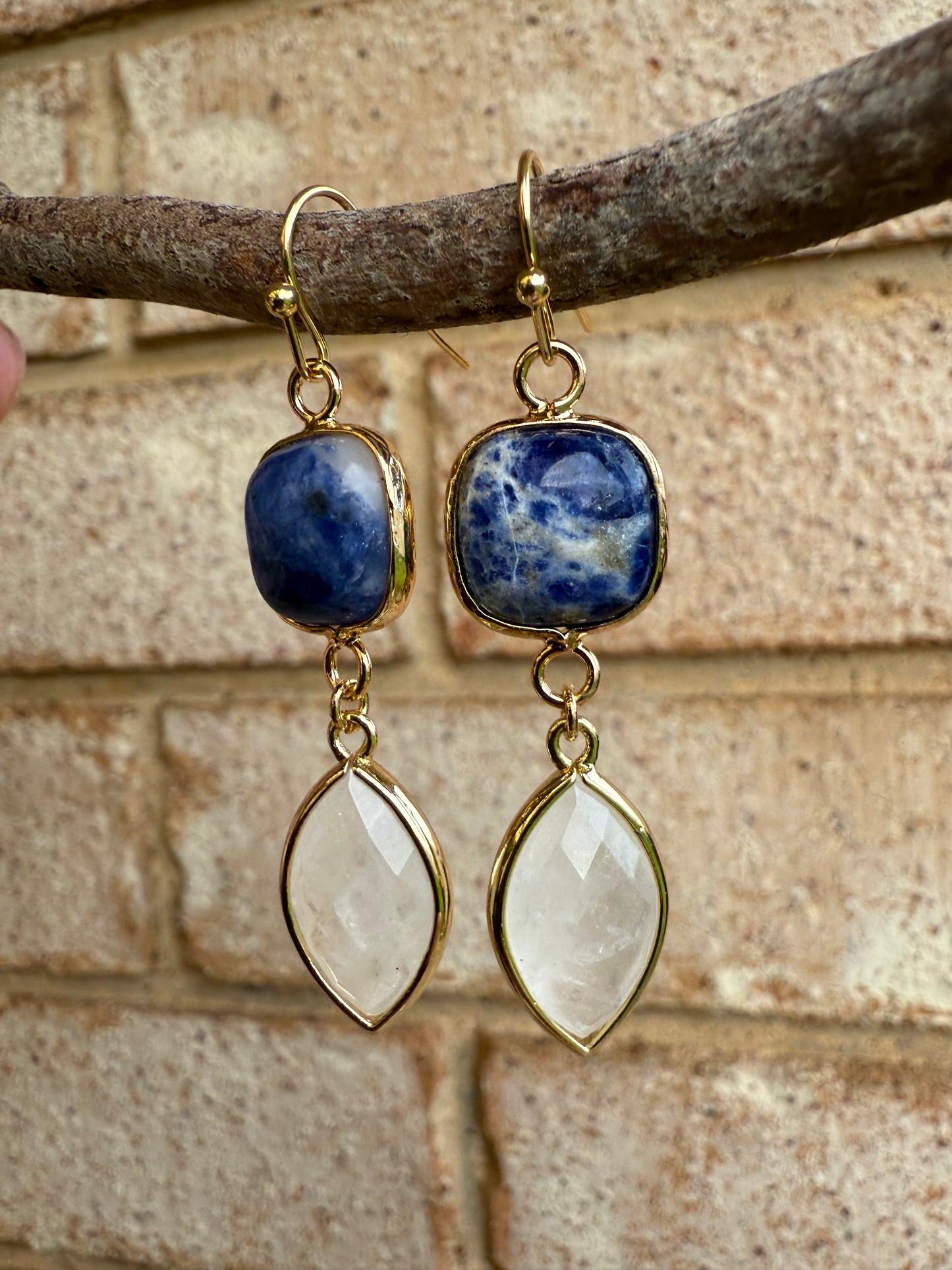 Sodalite & Clear Quartz - Double Gem Dangles