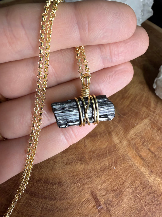 Black Tourmaline Rod - Gold