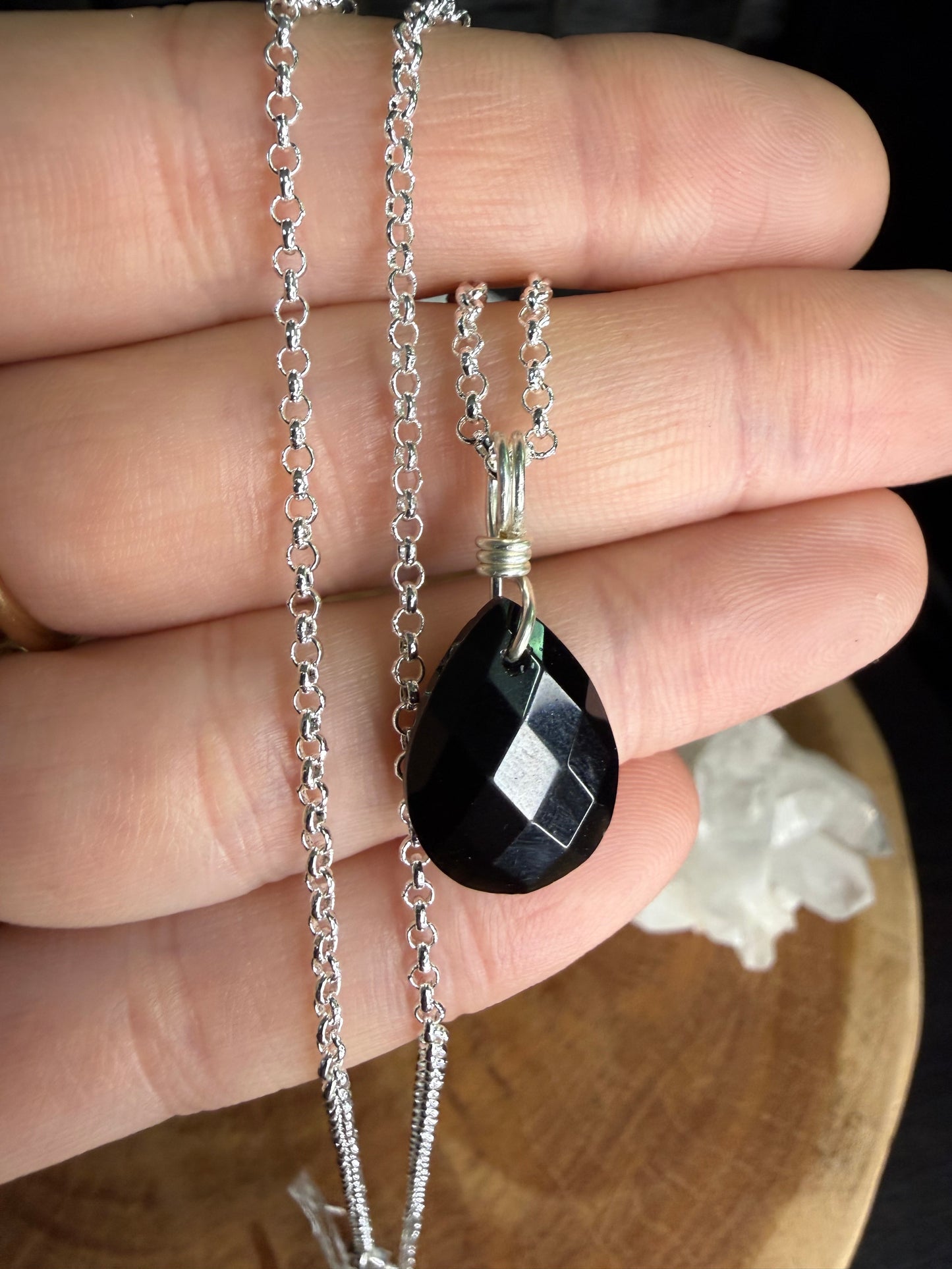 Obsidian Faceted Drop - Silver