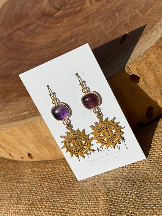 Amethyst Sun Dangles - Gold