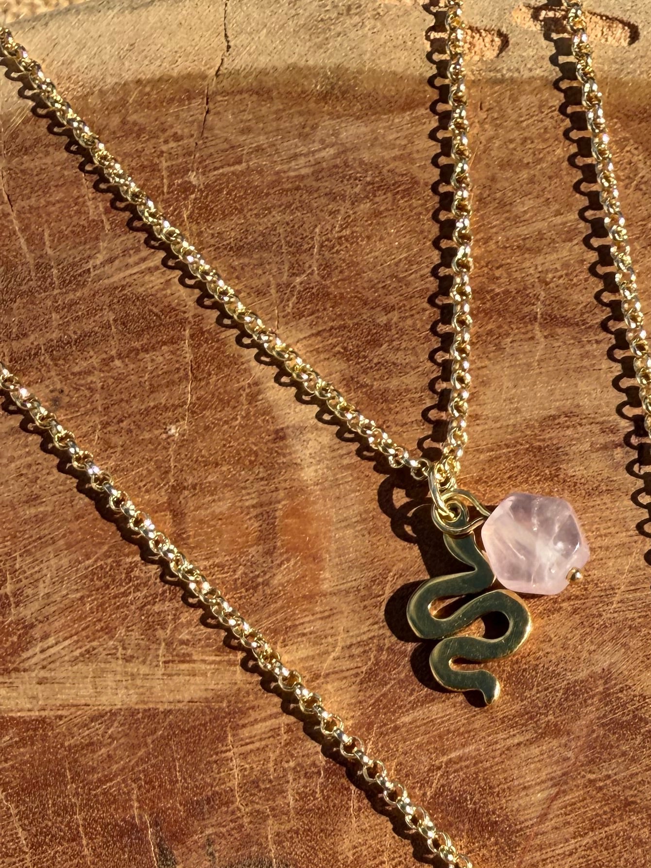 Snake & Rose Quartz - Gold
