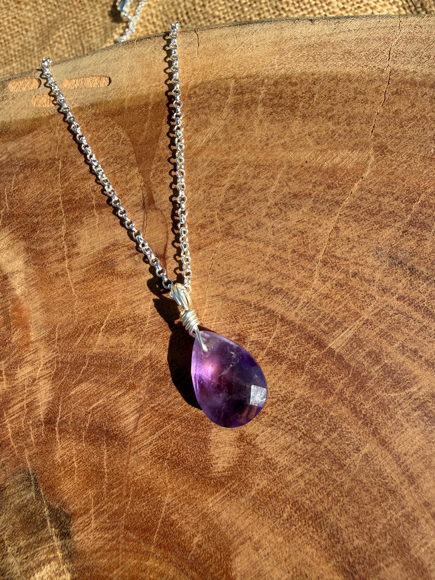 Amethyst Faceted Drop - Silver