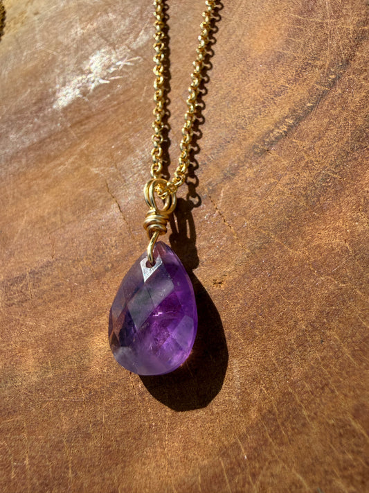 Amethyst Faceted Drop - Gold