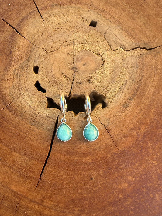 Amazonite Huggies - Silver