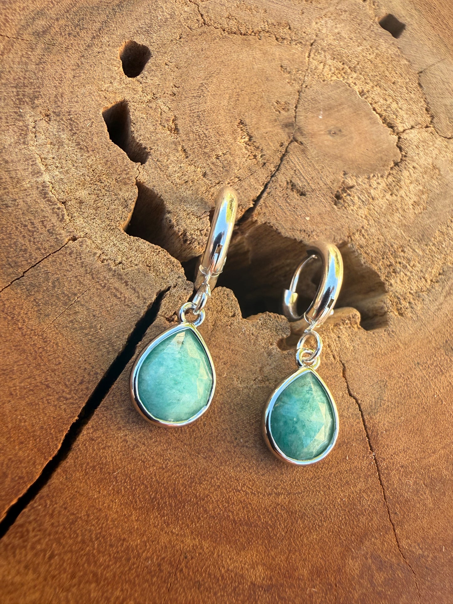 Amazonite Huggies - Silver