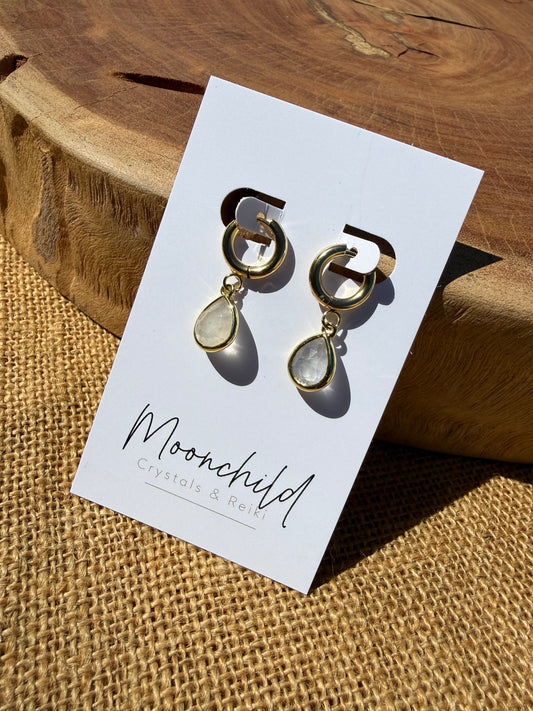 Clear Quartz Huggies - Gold