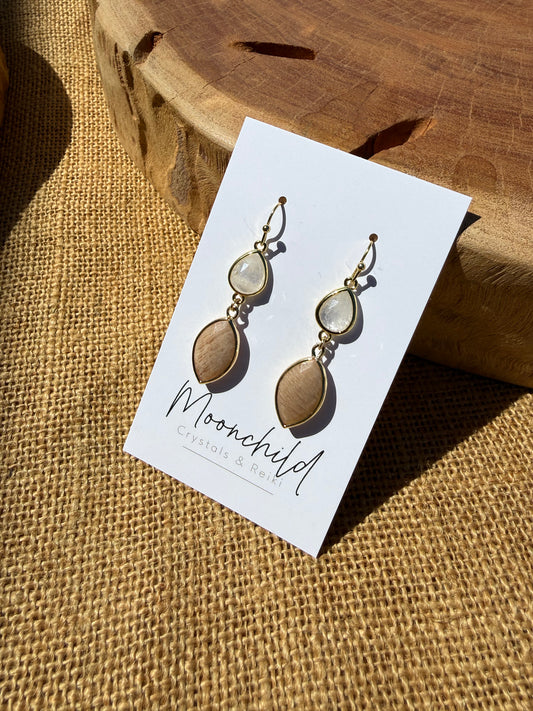 Clear Quartz & Peach Moonstone - Gold