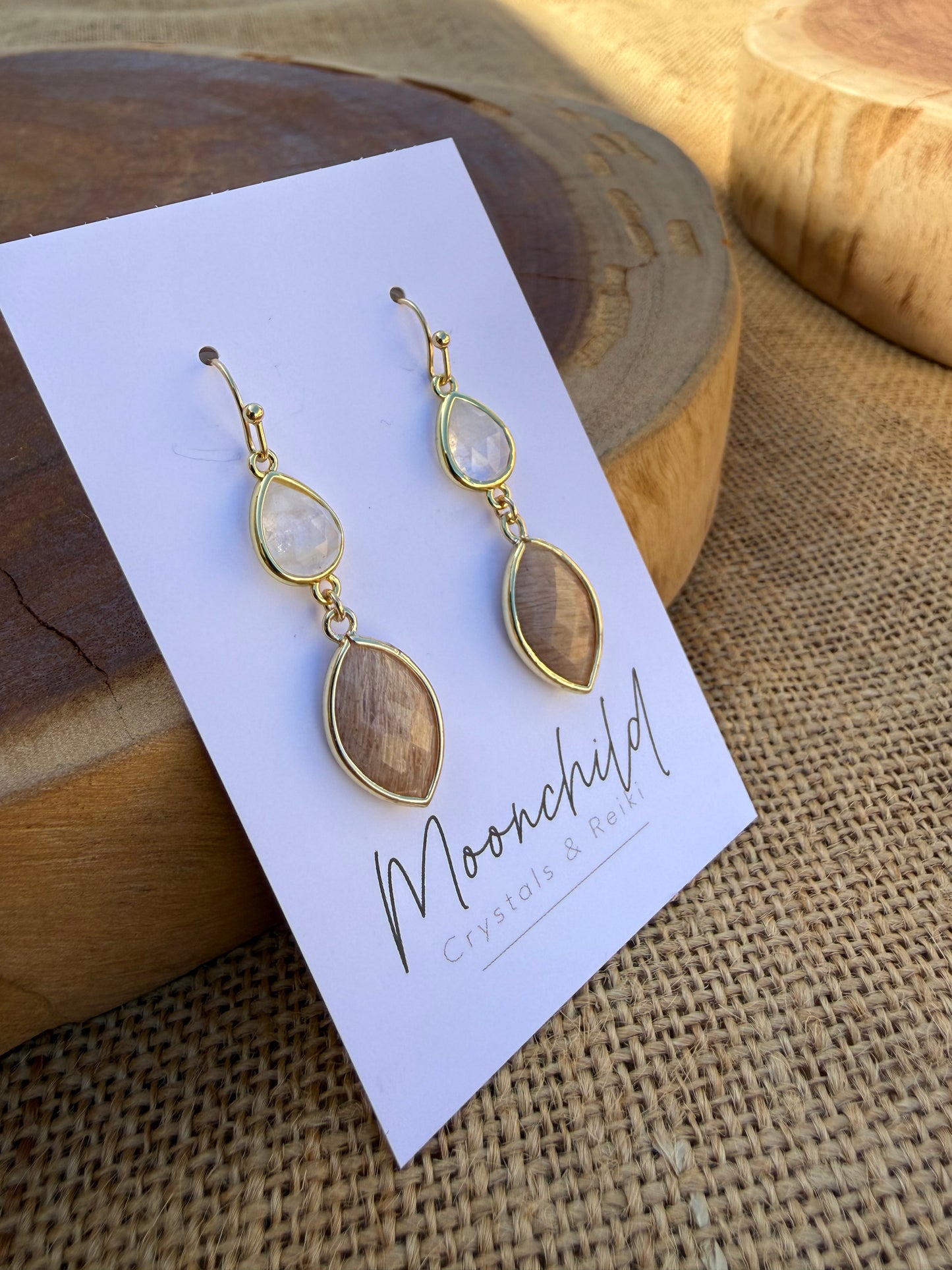 Clear Quartz & Peach Moonstone - Gold