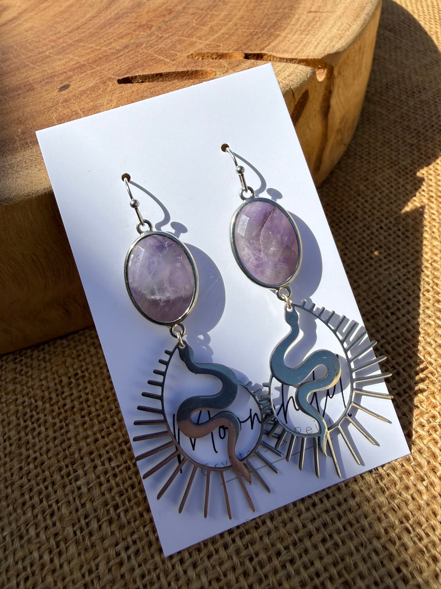 Amethyst Serpent Dangle Earrings - Silver