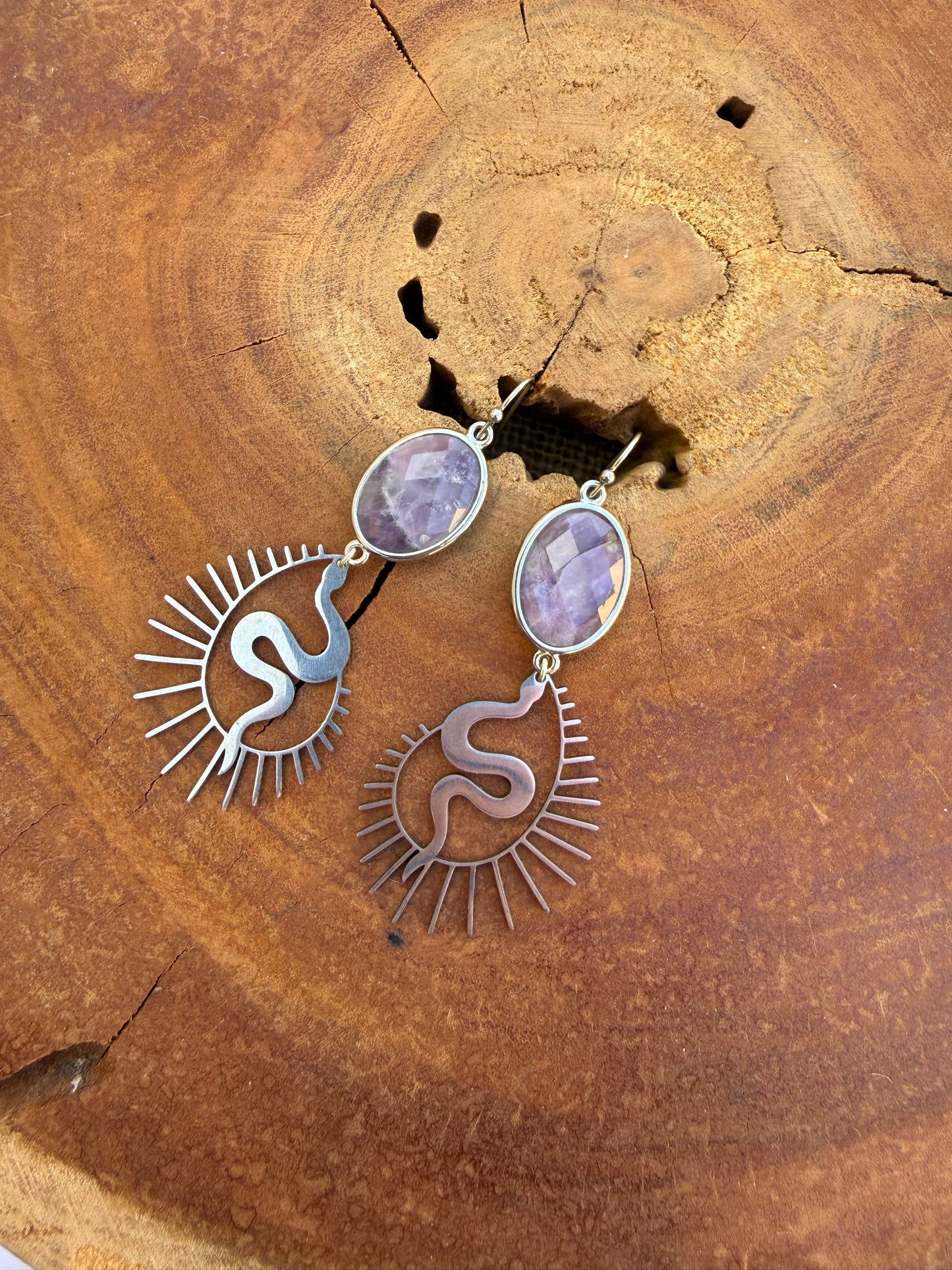 Amethyst Serpent Dangle Earrings - Silver