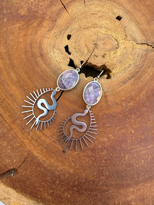 Amethyst Serpent Dangle Earrings - Silver