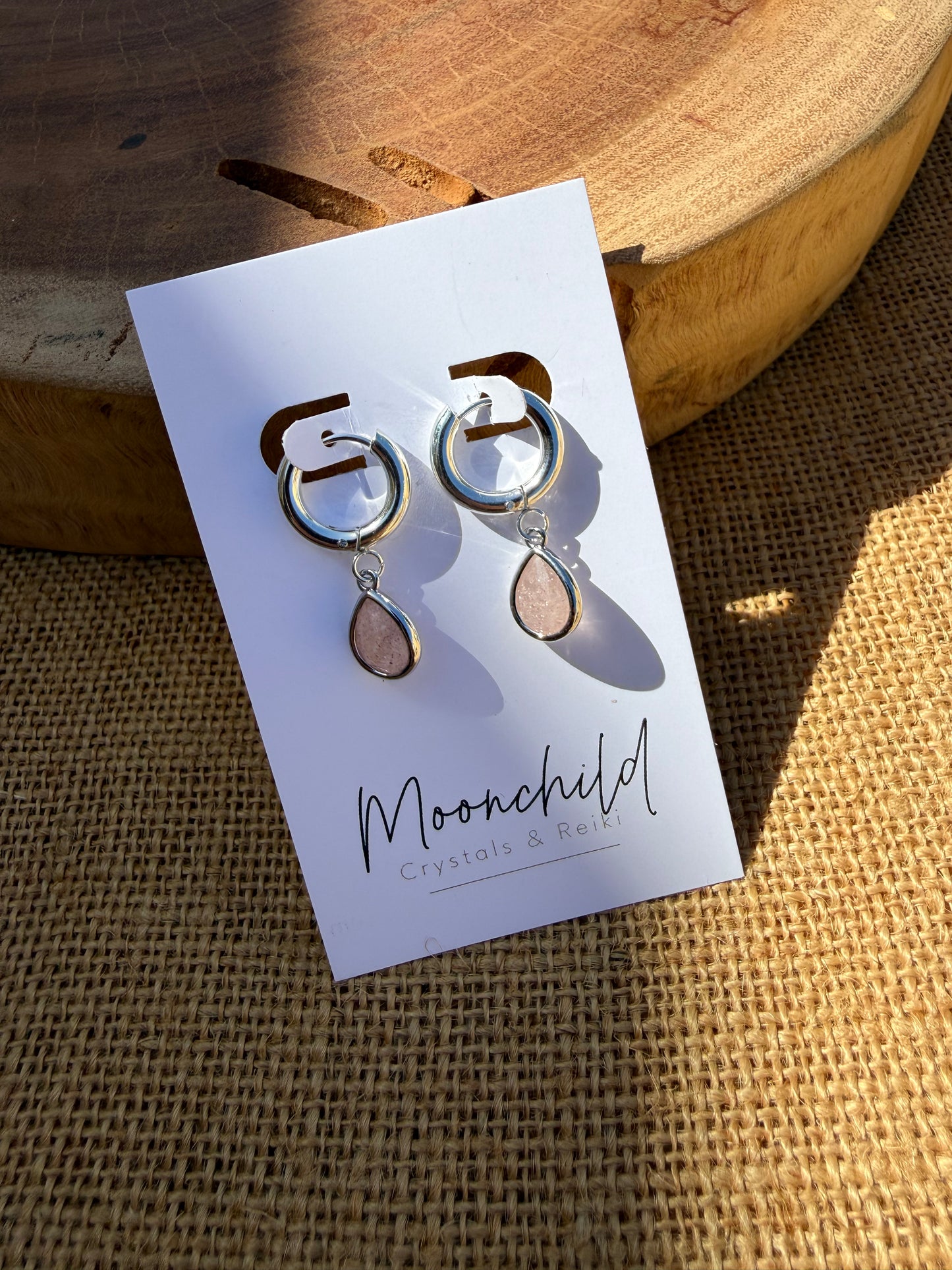 Strawberry Quartz Huggies - Silver