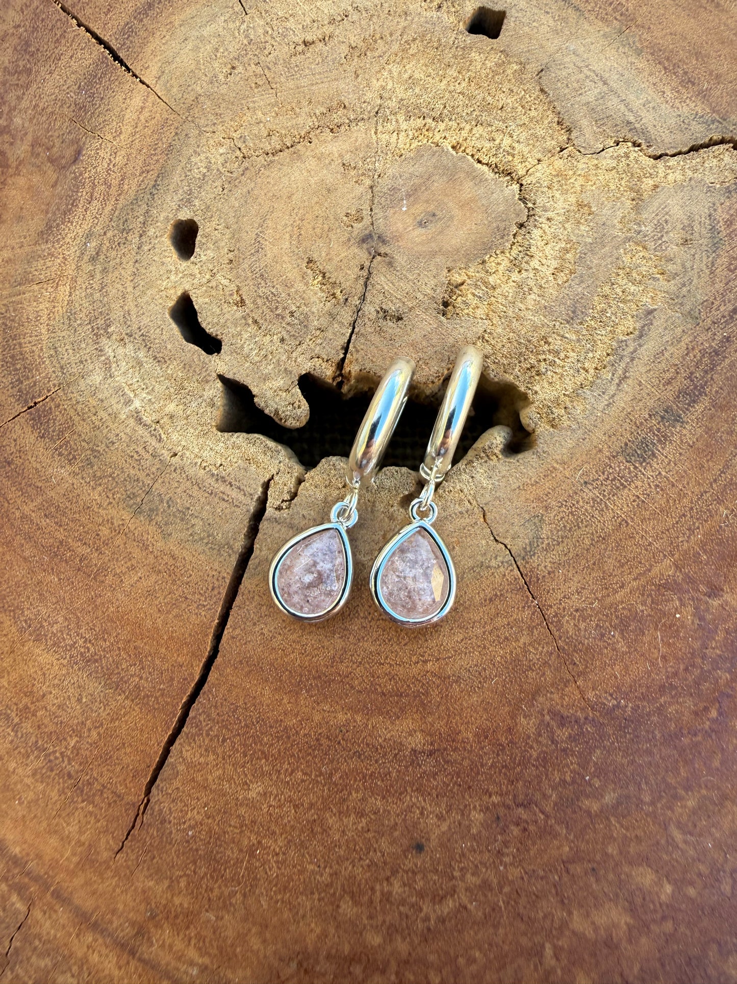 Strawberry Quartz Huggies - Silver