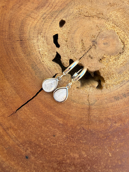 Clear Quartz Huggies - Silver