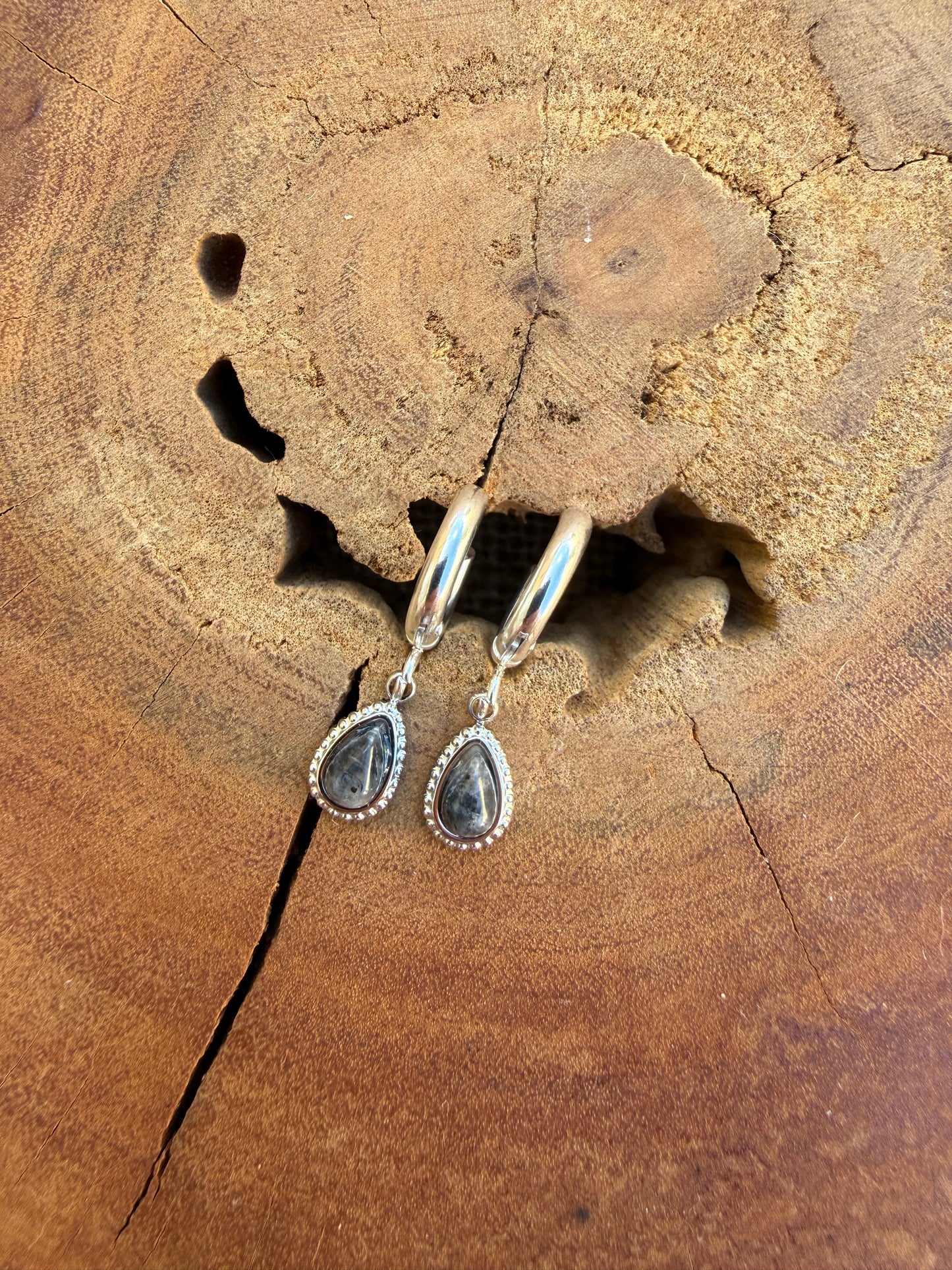 Larvikite Huggies - Silver